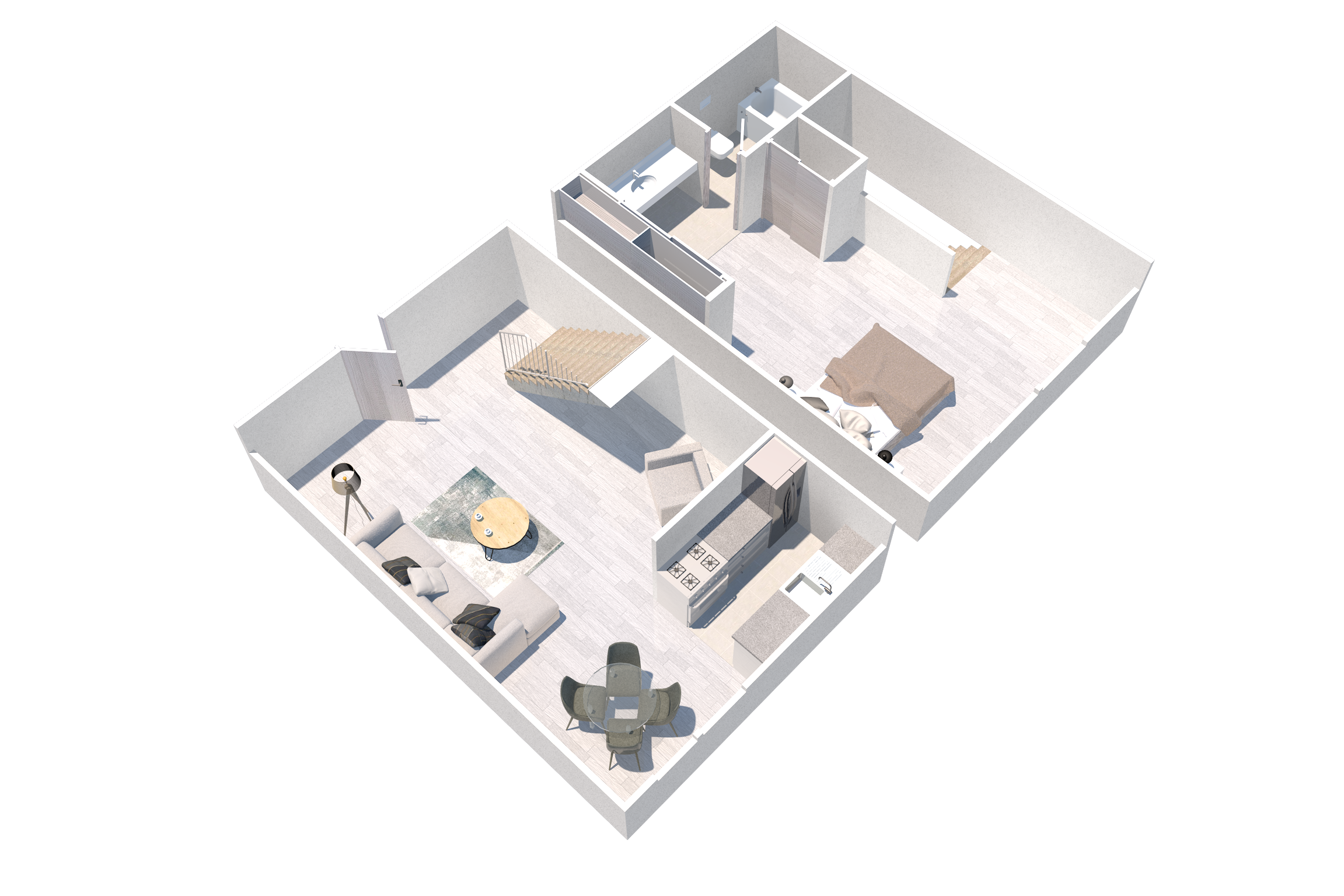 Floor plan for 1 bed, 1 bath, 598 sqft